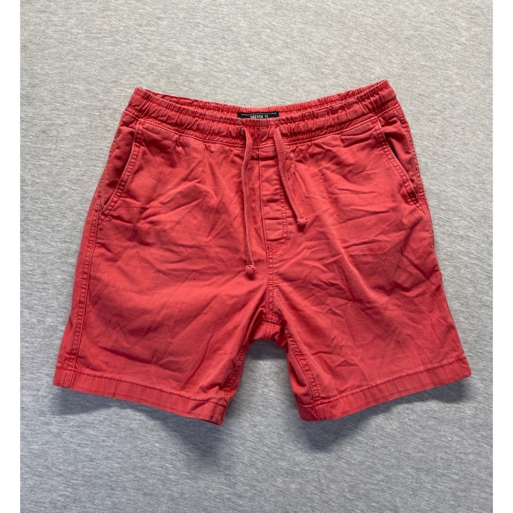 FOREVER 21 Shorts Mens Medium Red Cotton 6" Inseam Casual Wear Drawstring Waist
